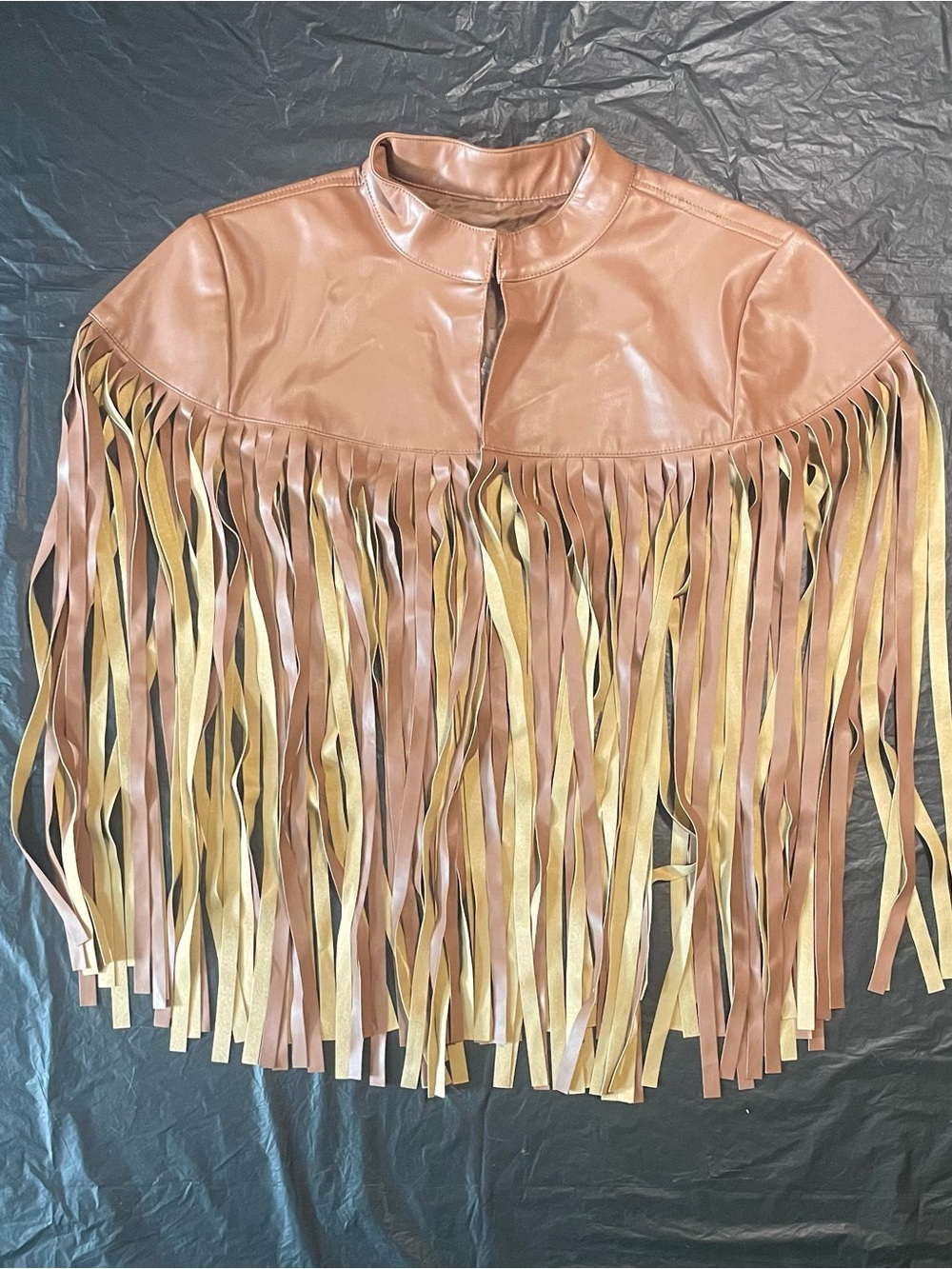 Ashley Stewart Tan Faux Leather Fringe Jacket 1X